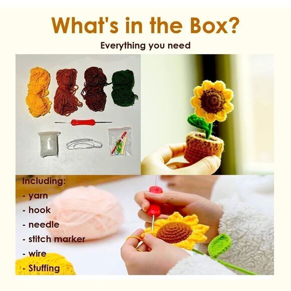Kitcroet Crochet Kit Starter Kit, 2 PCS Sunflower Potted Plants, video tutorial - Picture 1 of 8